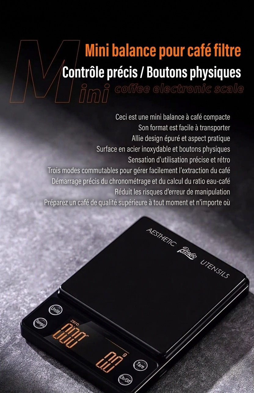 Balance à café numérique Bincoo Mini avec minuteur pour café filtre et expresso