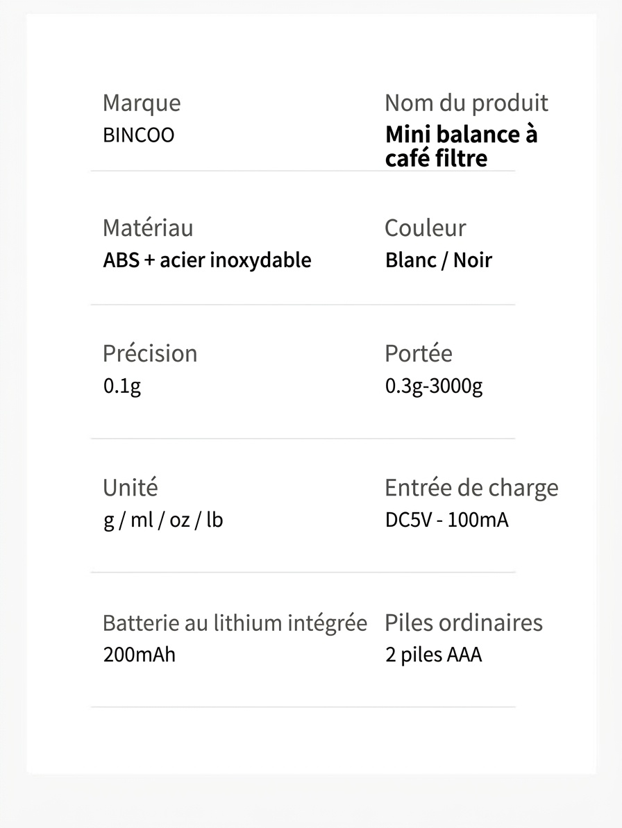 Balance à café numérique Bincoo Mini avec minuteur pour café filtre et expresso