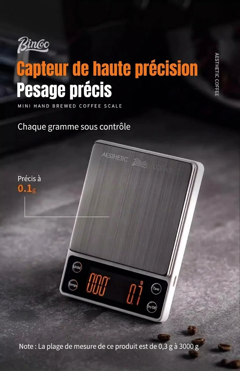 Balance à café numérique Bincoo Mini avec minuteur pour café filtre et expresso