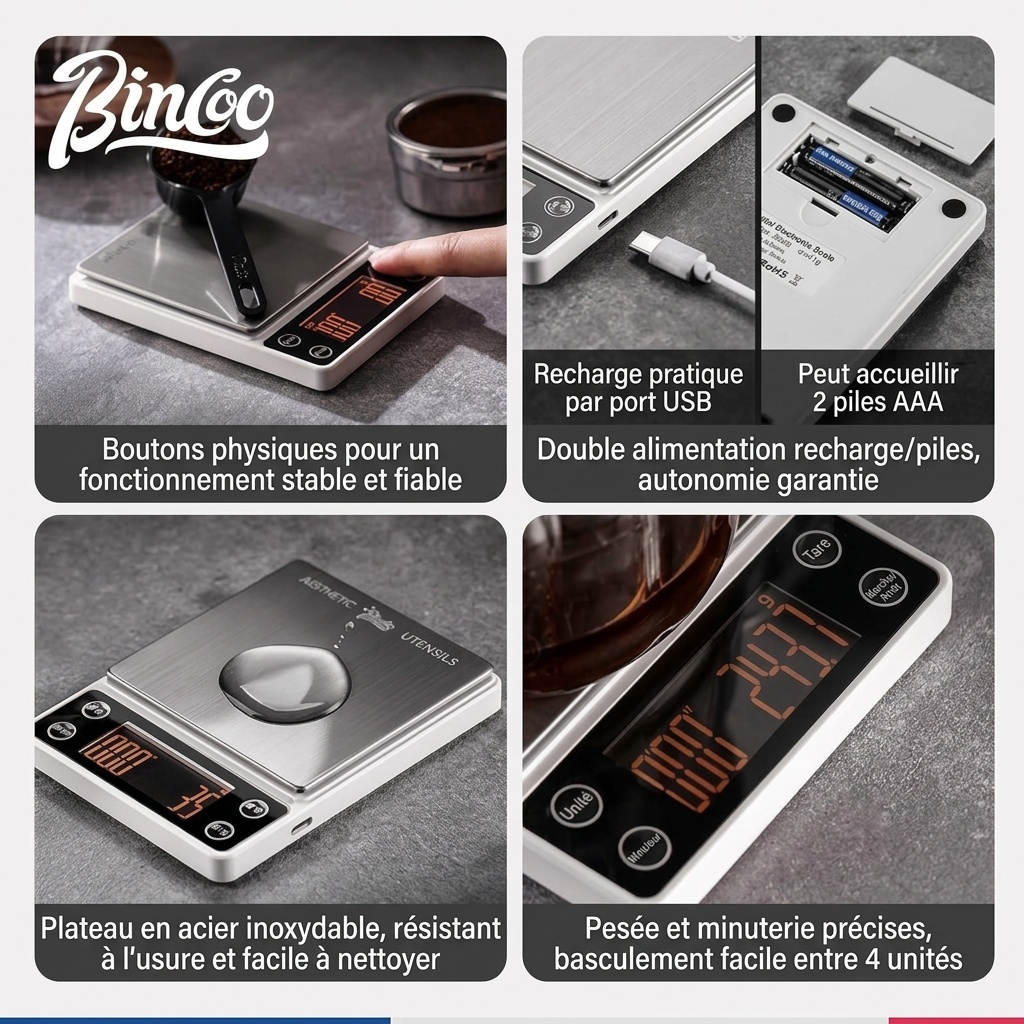Balance à café numérique Bincoo Mini avec minuteur pour café filtre et expresso