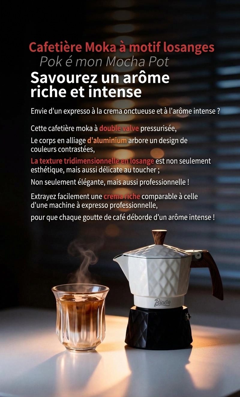 Cafetière électrique Bincoo Premium Moka | Design diamant