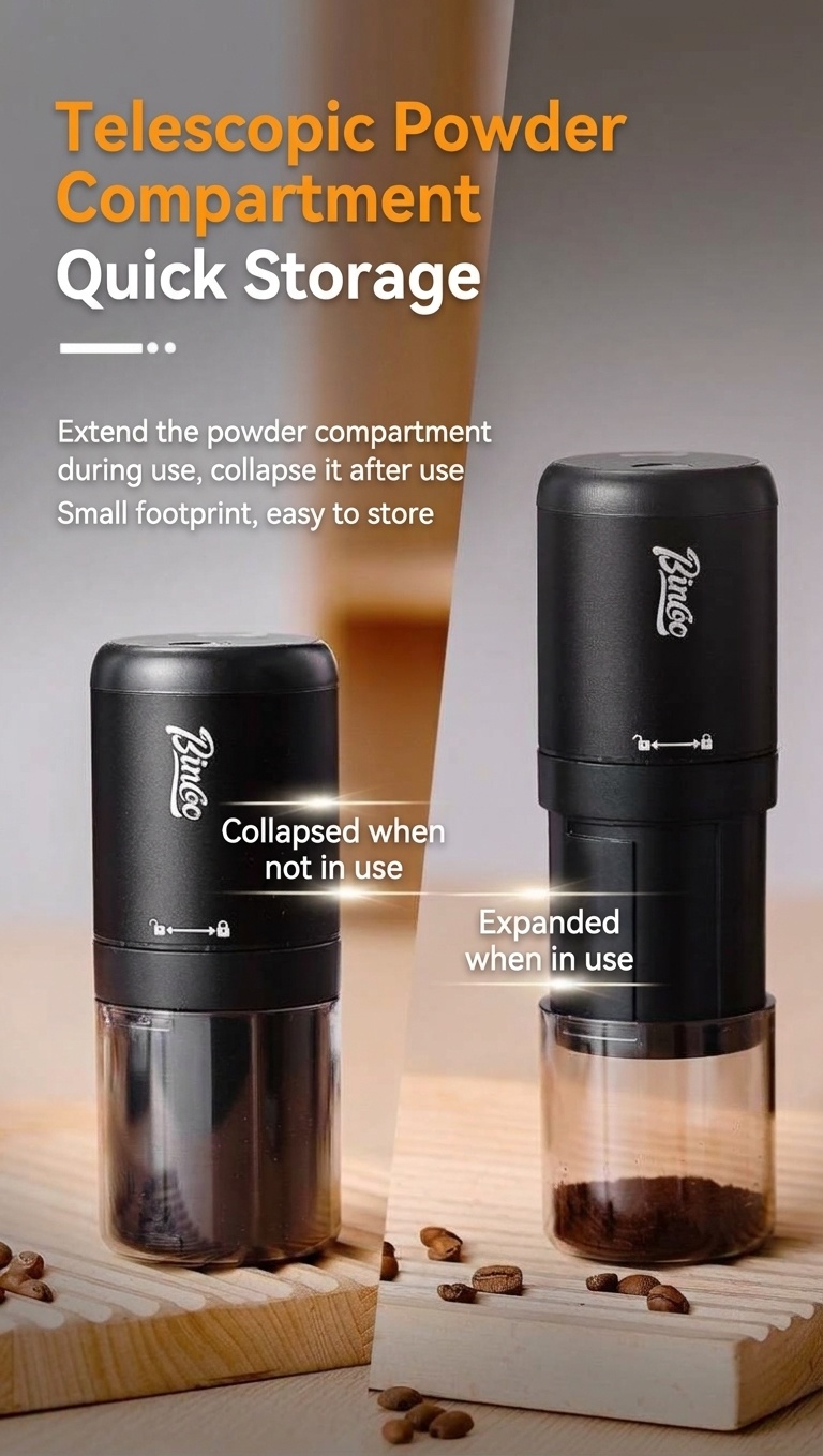 Bincoo Portable Electric Coffee Grinder - Adjustable Grind Settings