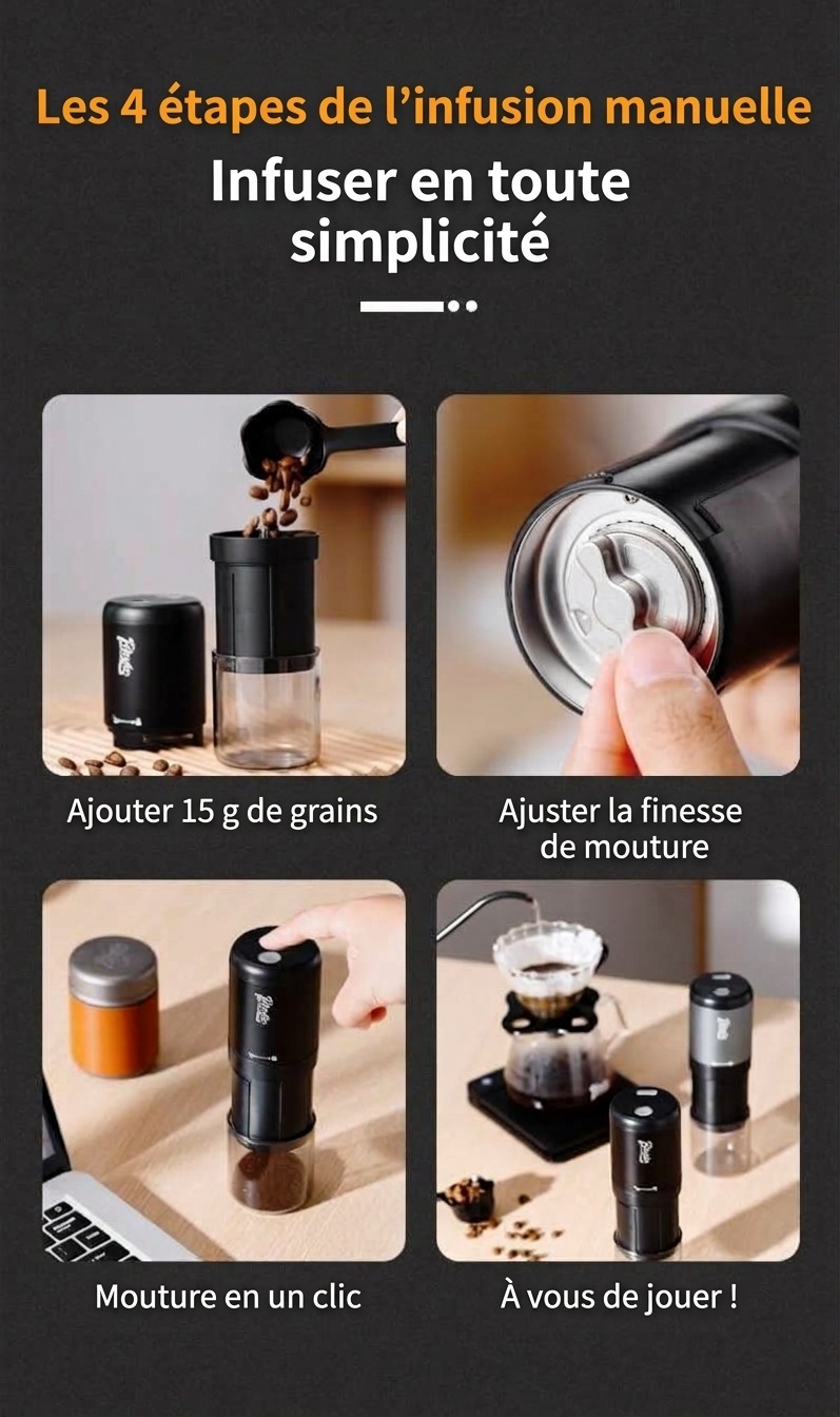 Moulin à café électrique portable Bincoo - Réglages de mouture ajustables