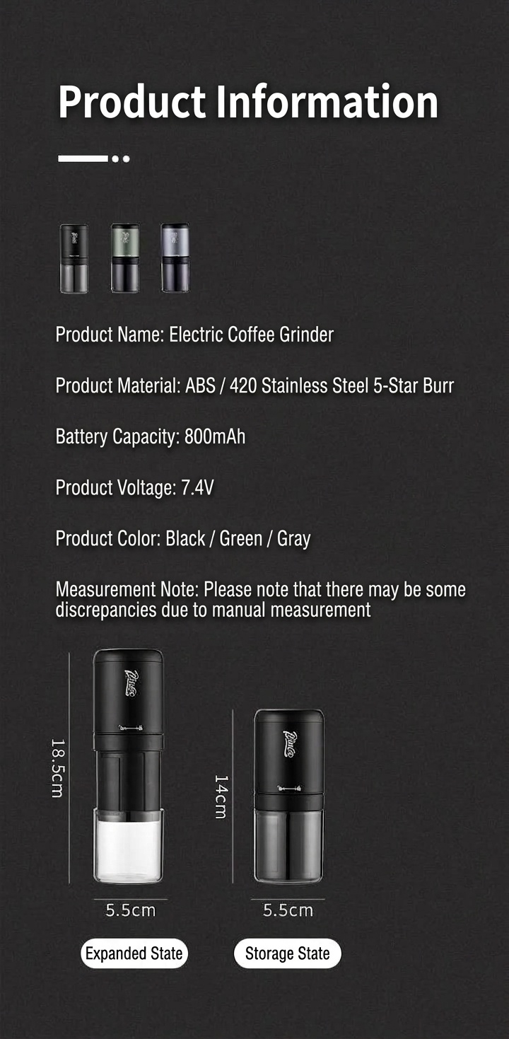 Bincoo Portable Electric Coffee Grinder - Adjustable Grind Settings