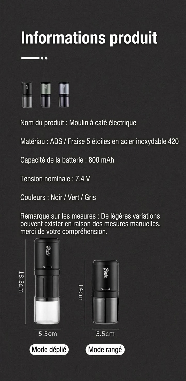 Moulin à café électrique portable Bincoo - Réglages de mouture ajustables