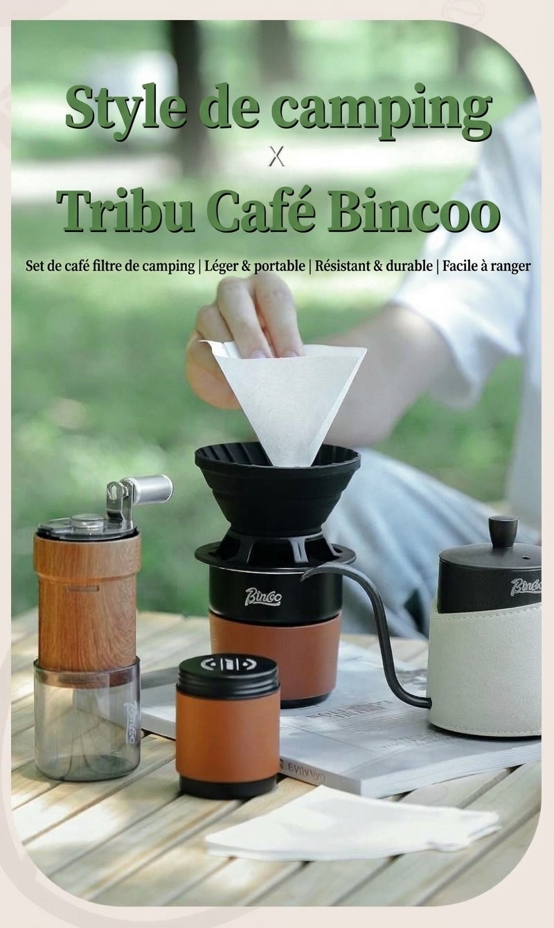 Ensemble cafetière à filtre portable BinCoo - Noir et olive