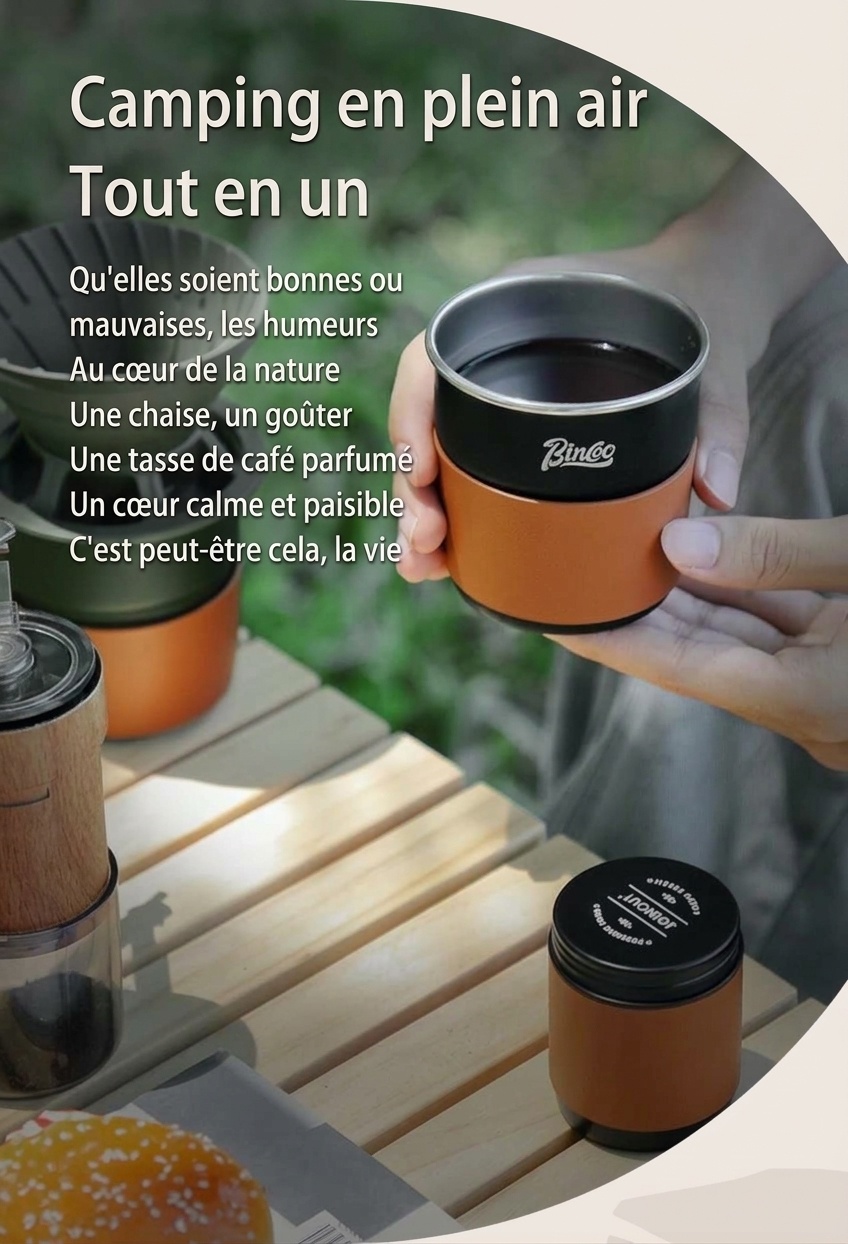 Ensemble cafetière à filtre portable BinCoo - Noir et olive