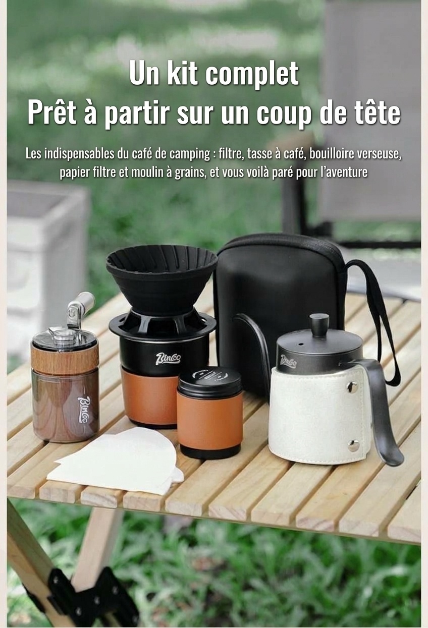 Ensemble cafetière à filtre portable BinCoo - Noir et olive