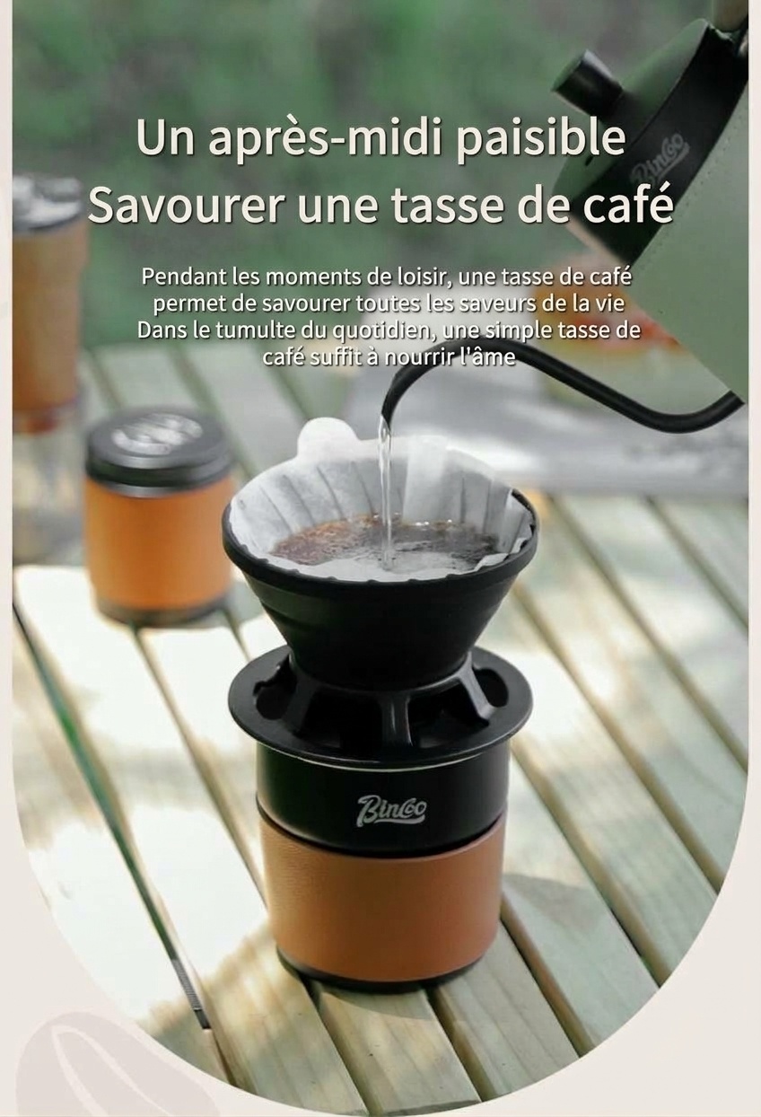 Ensemble cafetière à filtre portable BinCoo - Noir et olive