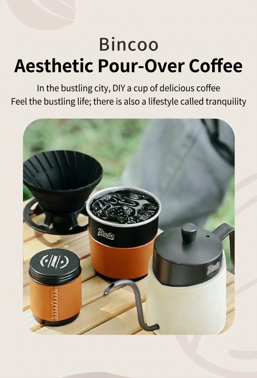 BinCoo Portable Pour Over Coffee Maker Set - Black & Olive