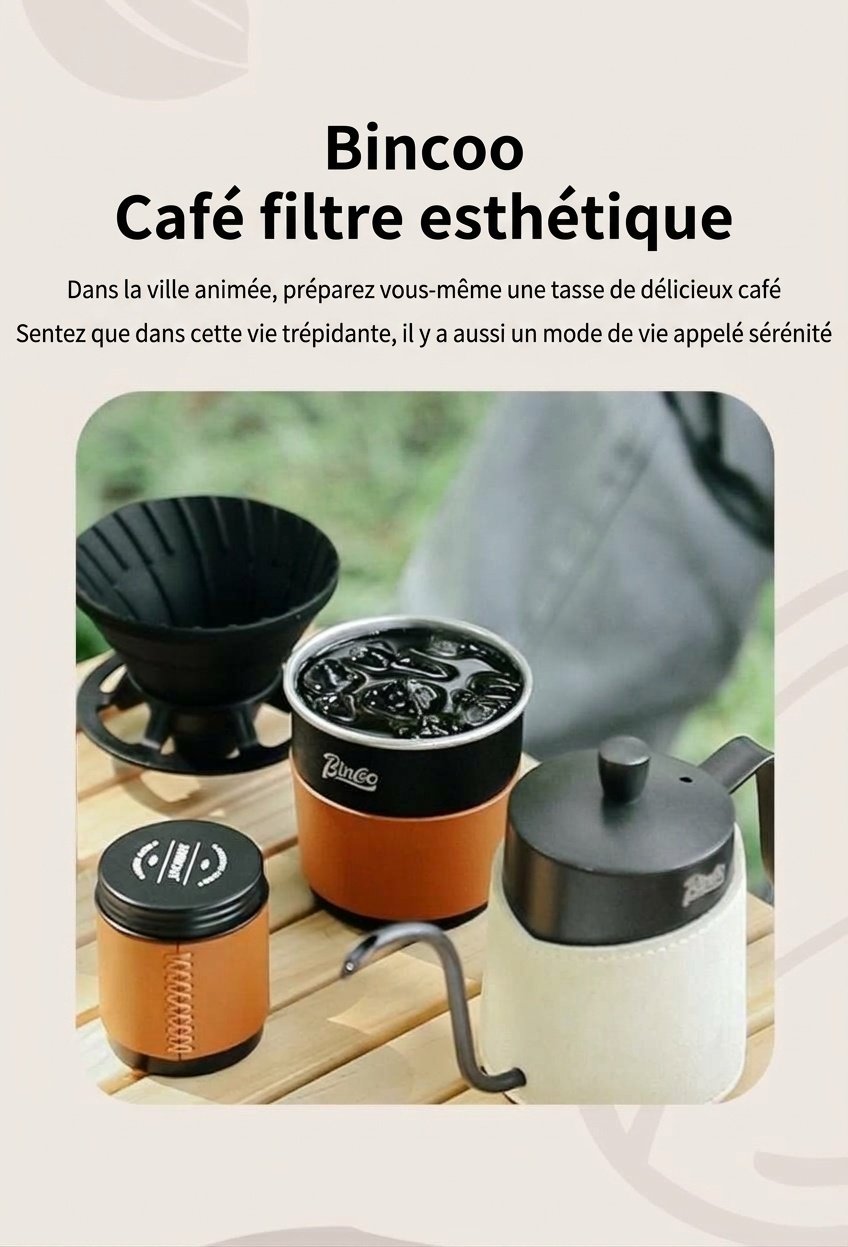 Ensemble cafetière à filtre portable BinCoo - Noir et olive