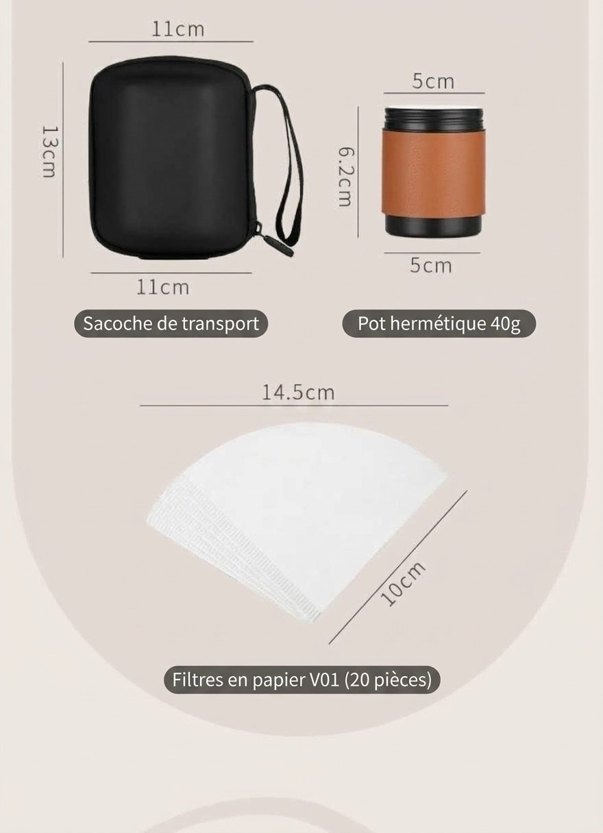 Ensemble cafetière à filtre portable BinCoo - Noir et olive