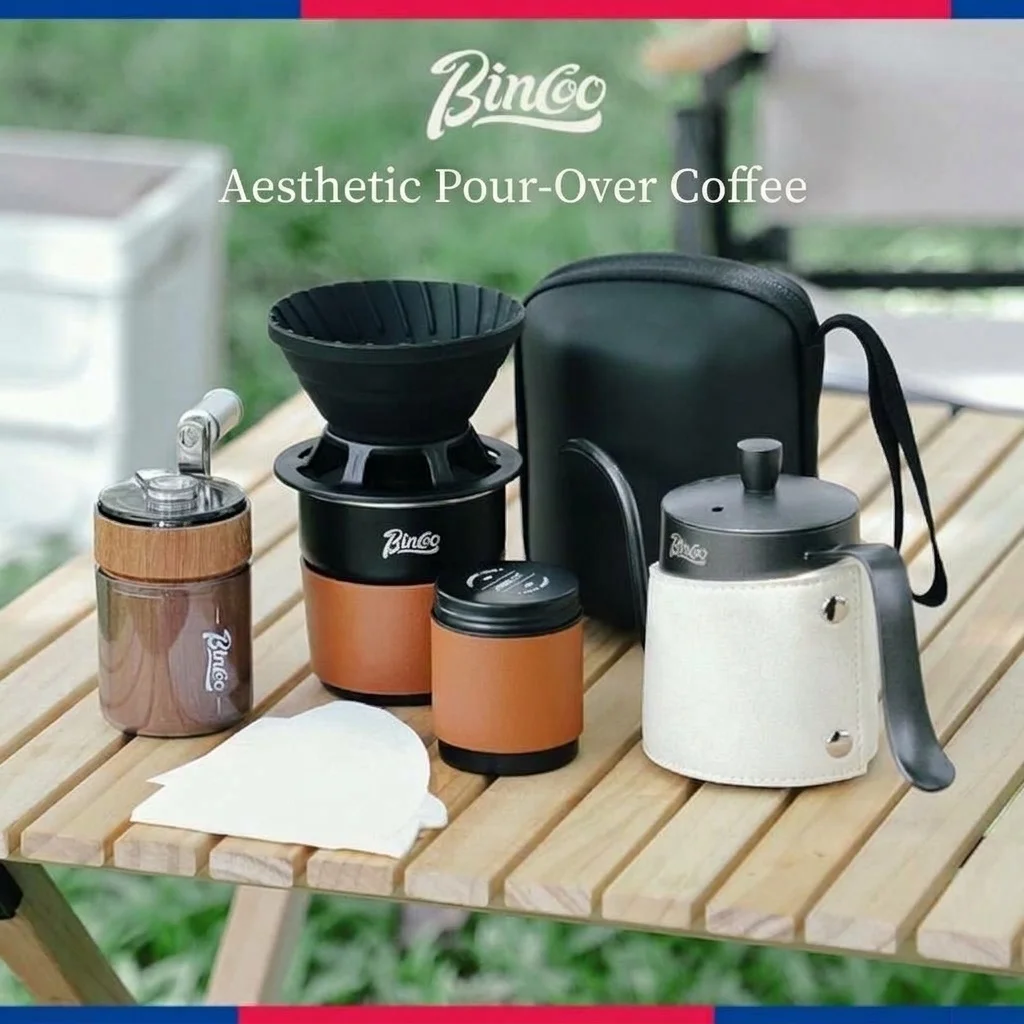 BinCoo Portable Pour Over Coffee Maker Set - Black & Olive