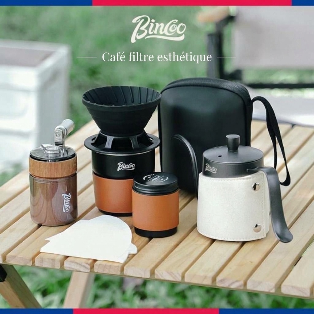 Ensemble cafetière à filtre portable BinCoo - Noir et olive