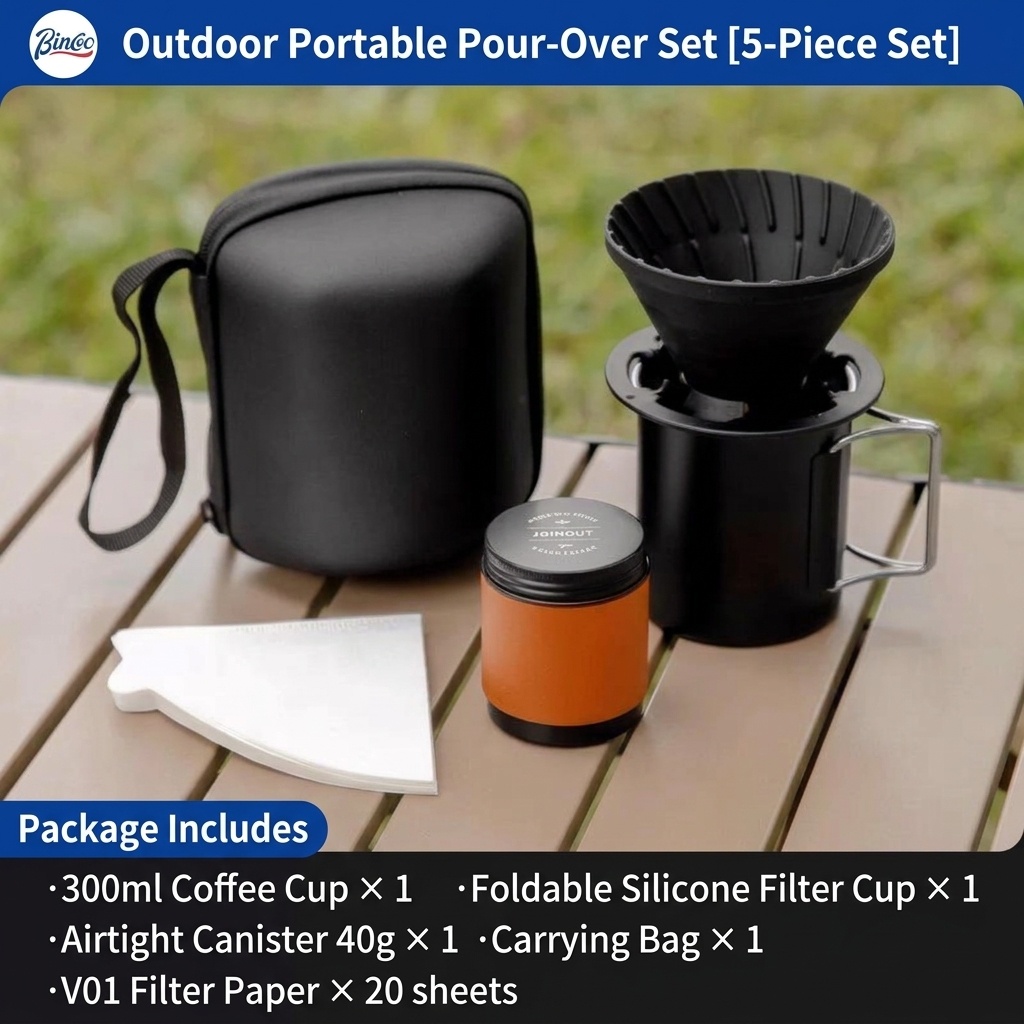 BinCoo Portable Pour Over Coffee Maker Set - Black & Olive