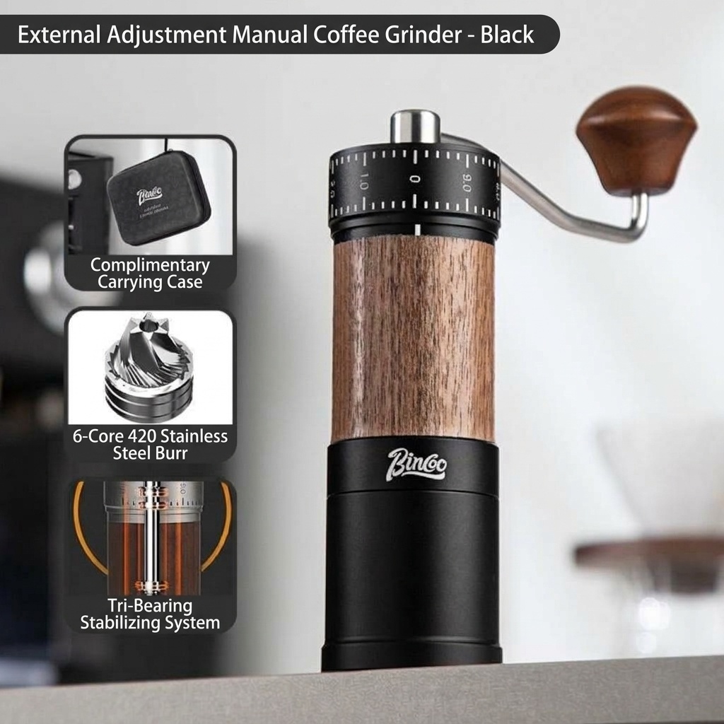 Bincoo Precision Manual Coffee Grinder - Adjustable Burr