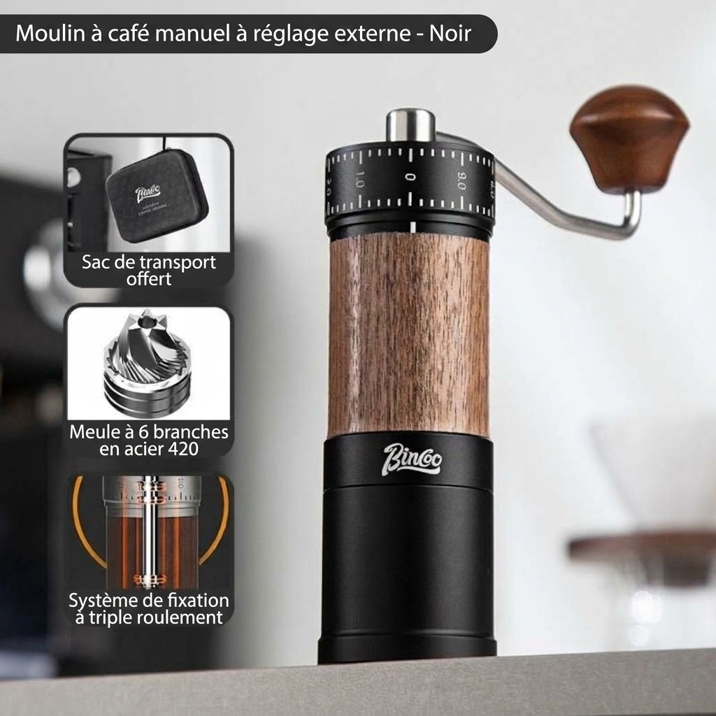 Moulin à café manuel de précision Bincoo - Meule réglable