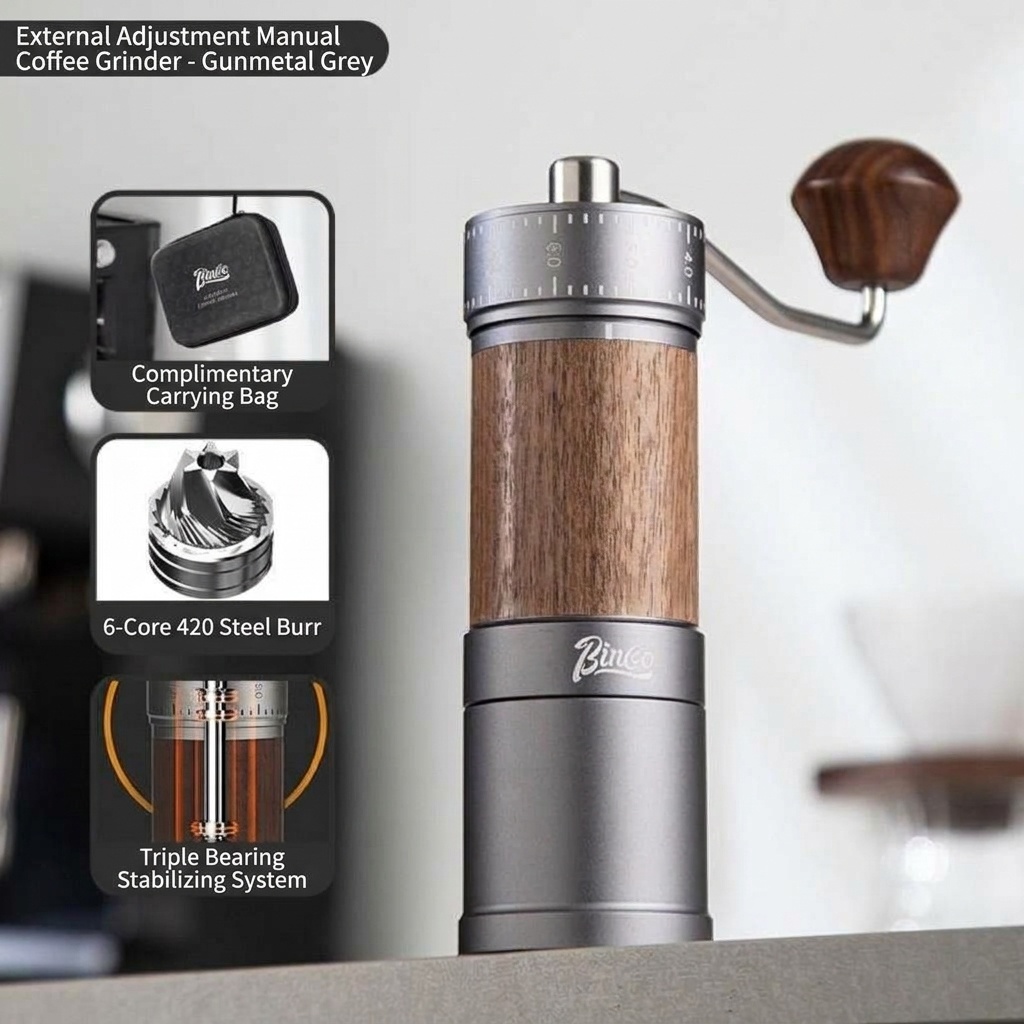 Bincoo Precision Manual Coffee Grinder - Adjustable Burr