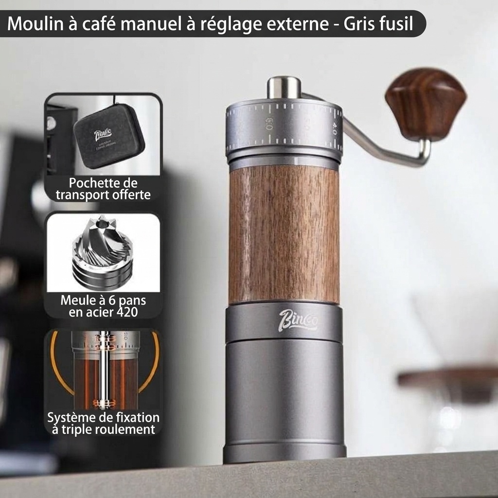 Moulin à café manuel de précision Bincoo - Meule réglable