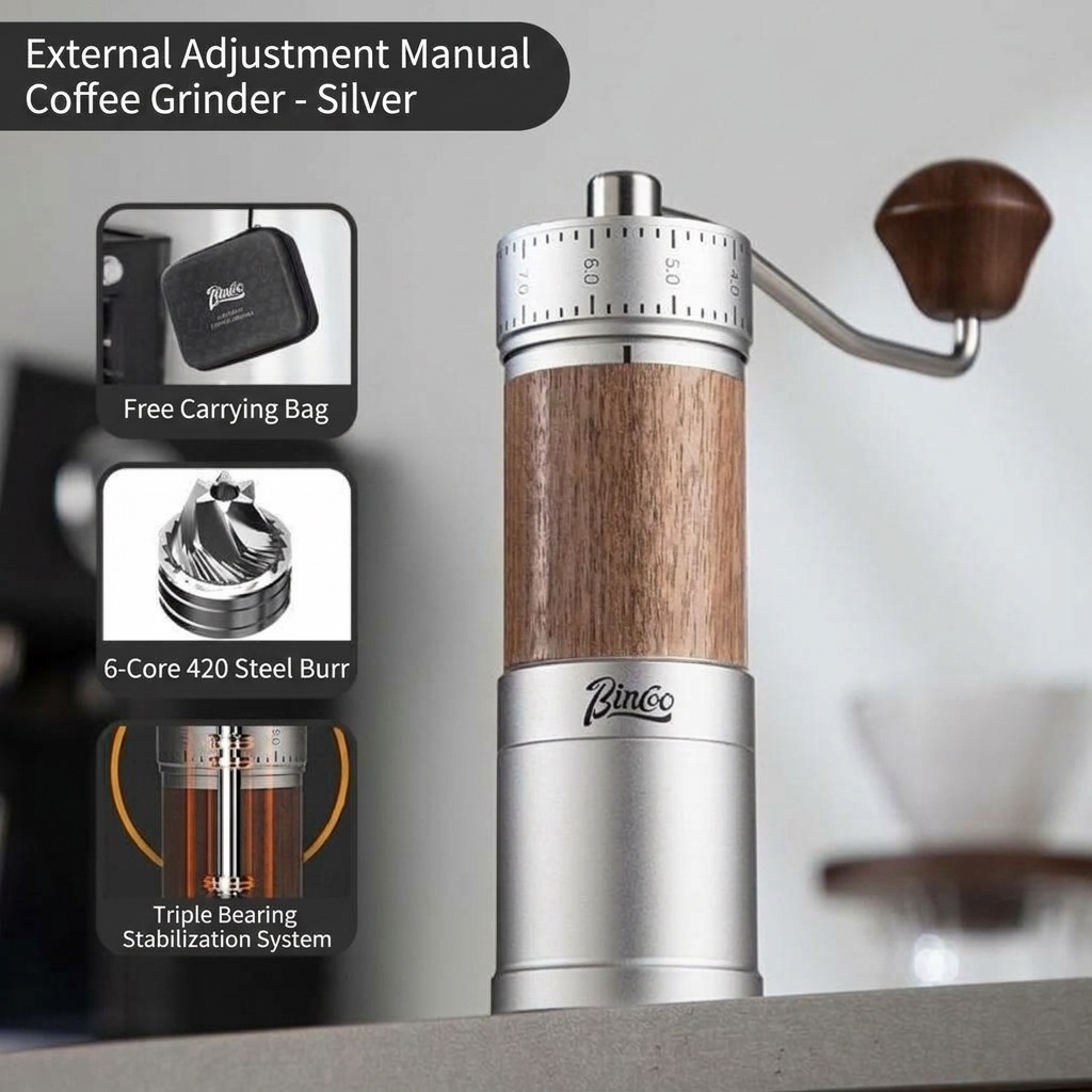 Bincoo Precision Manual Coffee Grinder - Adjustable Burr