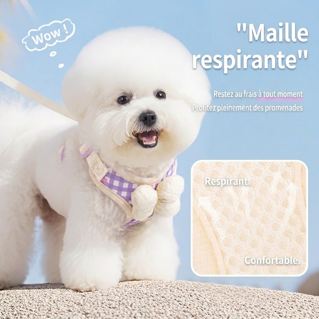 Cute Gingham Pet Harness & Leash Set with Bow - Breathable