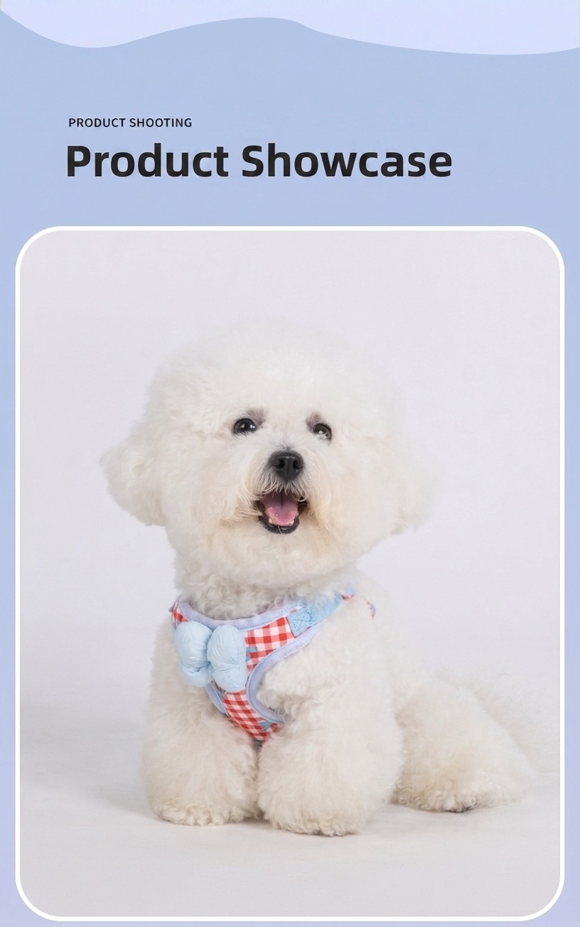 Cute Gingham Pet Harness & Leash Set with Bow - Breathable