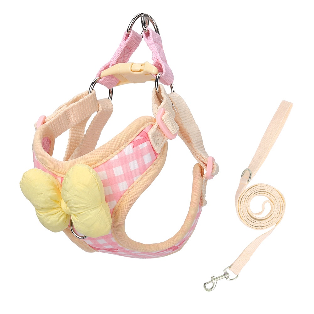 Cute Gingham Pet Harness & Leash Set with Bow - Breathable