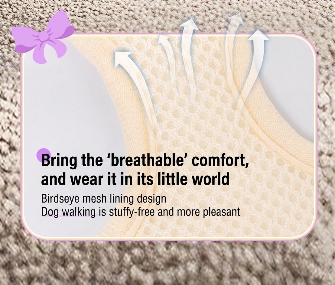 Cute Gingham Pet Harness & Leash Set with Bow - Breathable