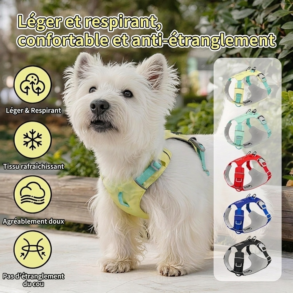 Lightweight Breathable No-Pull Dog Harness with Reflective Trim