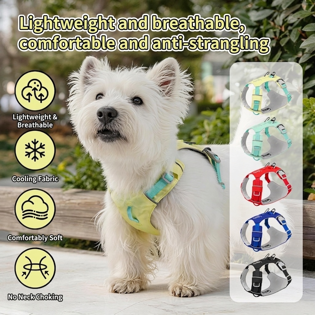 Lightweight Breathable No-Pull Dog Harness with Reflective Trim