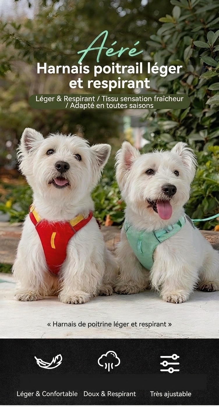 Lightweight Breathable No-Pull Dog Harness with Reflective Trim