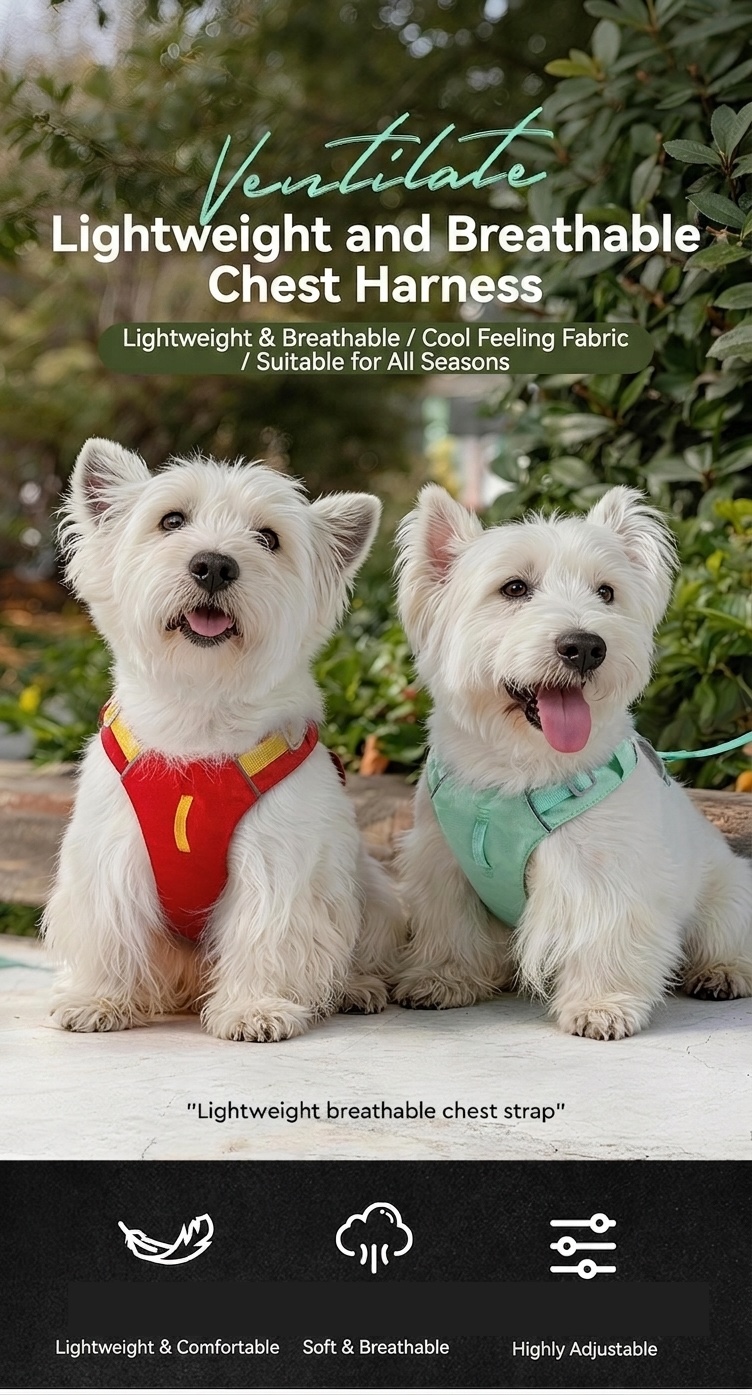 Lightweight Breathable No-Pull Dog Harness with Reflective Trim