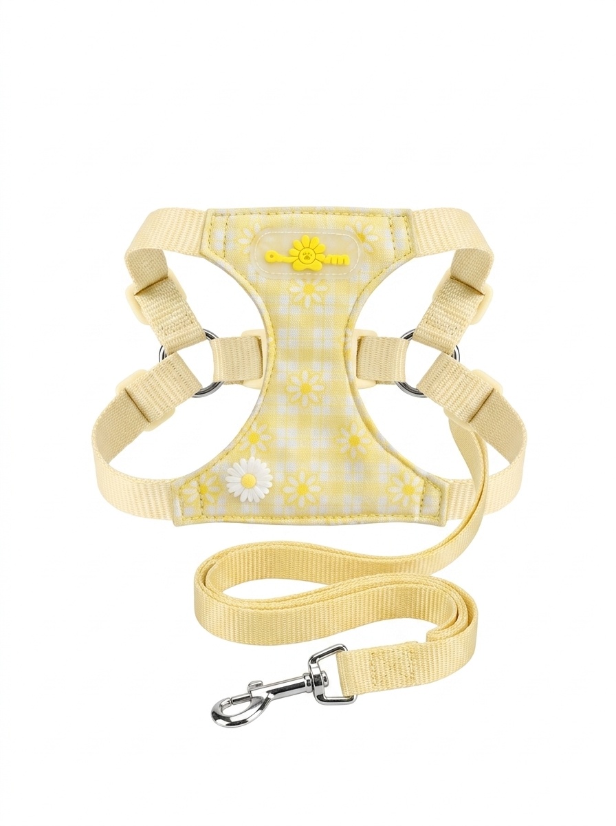 Daisy Plaid Pet Harness & Leash Set - Adjustable & Breathable