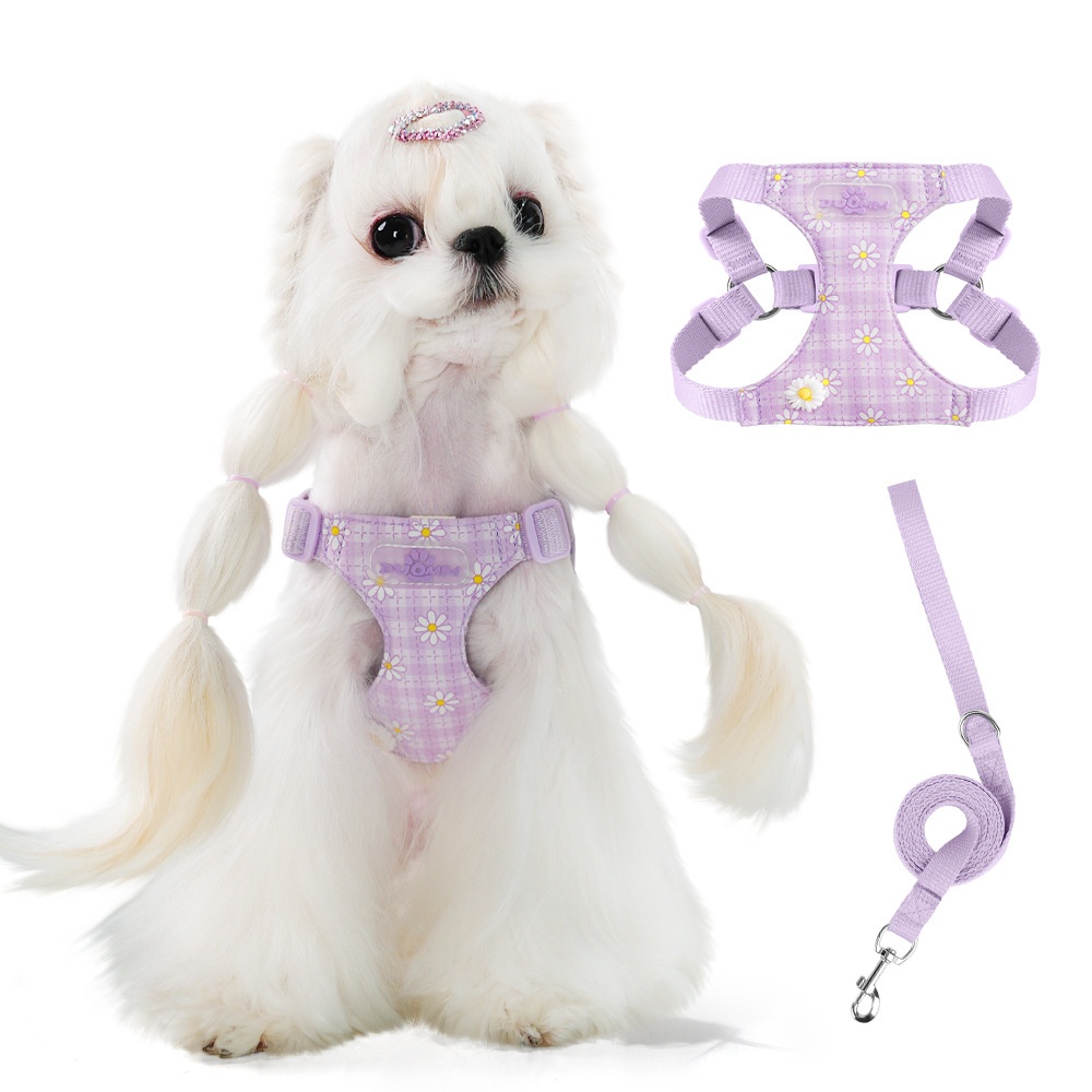Daisy Plaid Pet Harness & Leash Set - Adjustable & Breathable