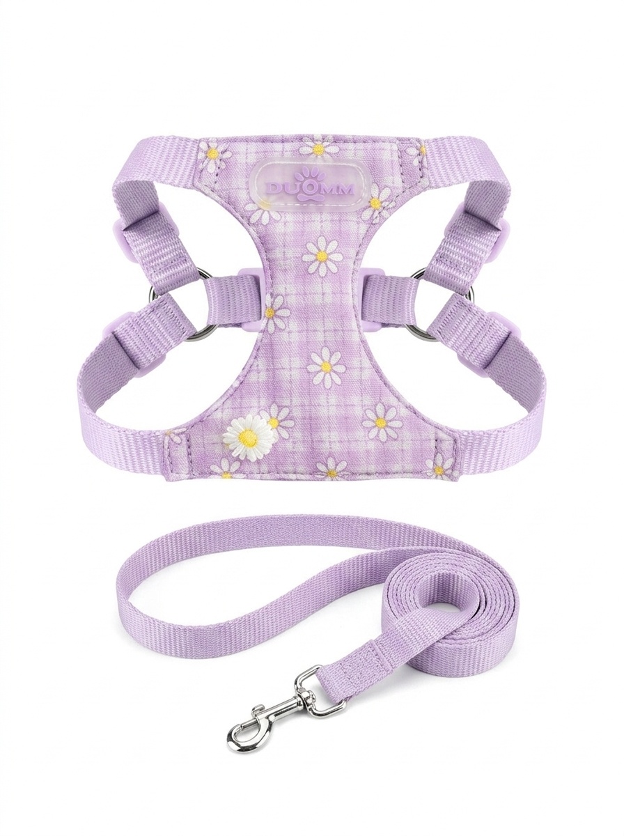 Daisy Plaid Pet Harness & Leash Set - Adjustable & Breathable