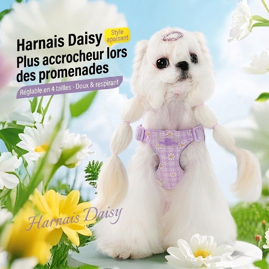 Daisy Plaid Pet Harness & Leash Set - Adjustable & Breathable