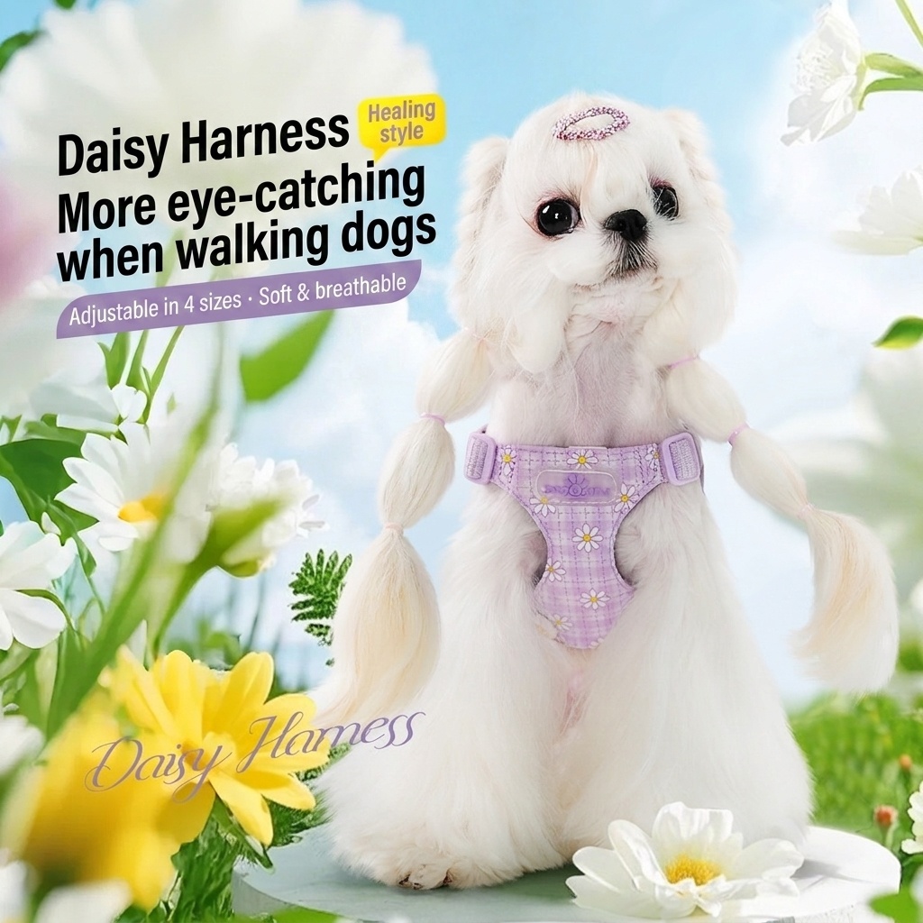 Daisy Plaid Pet Harness & Leash Set - Adjustable & Breathable