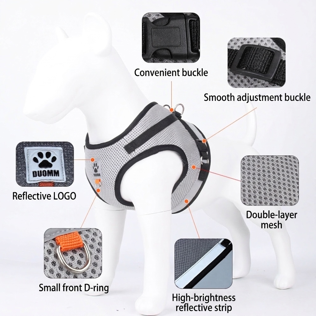 Breathable Mesh Pet Harness & Leash Set - Reflective Safety