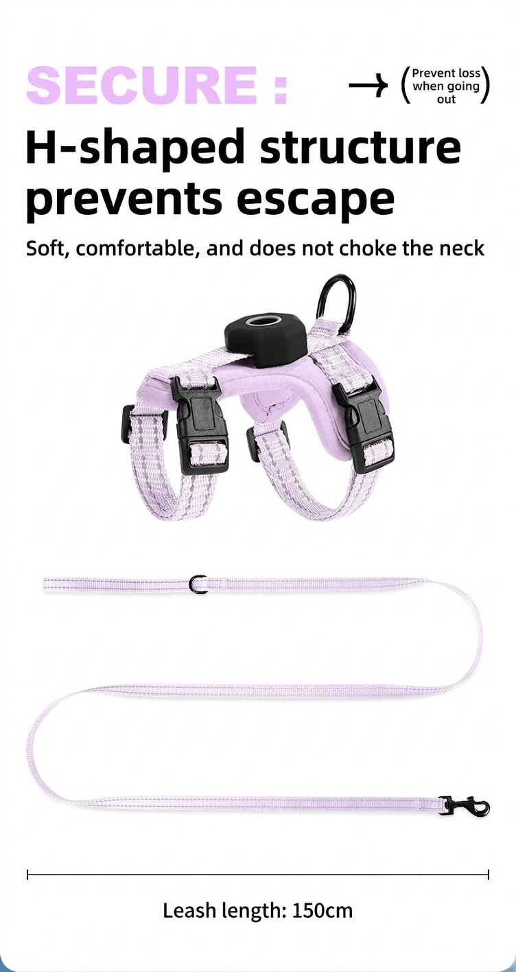 Anti-Escape Cat Harness & Leash Set with GPS Tracker Holder