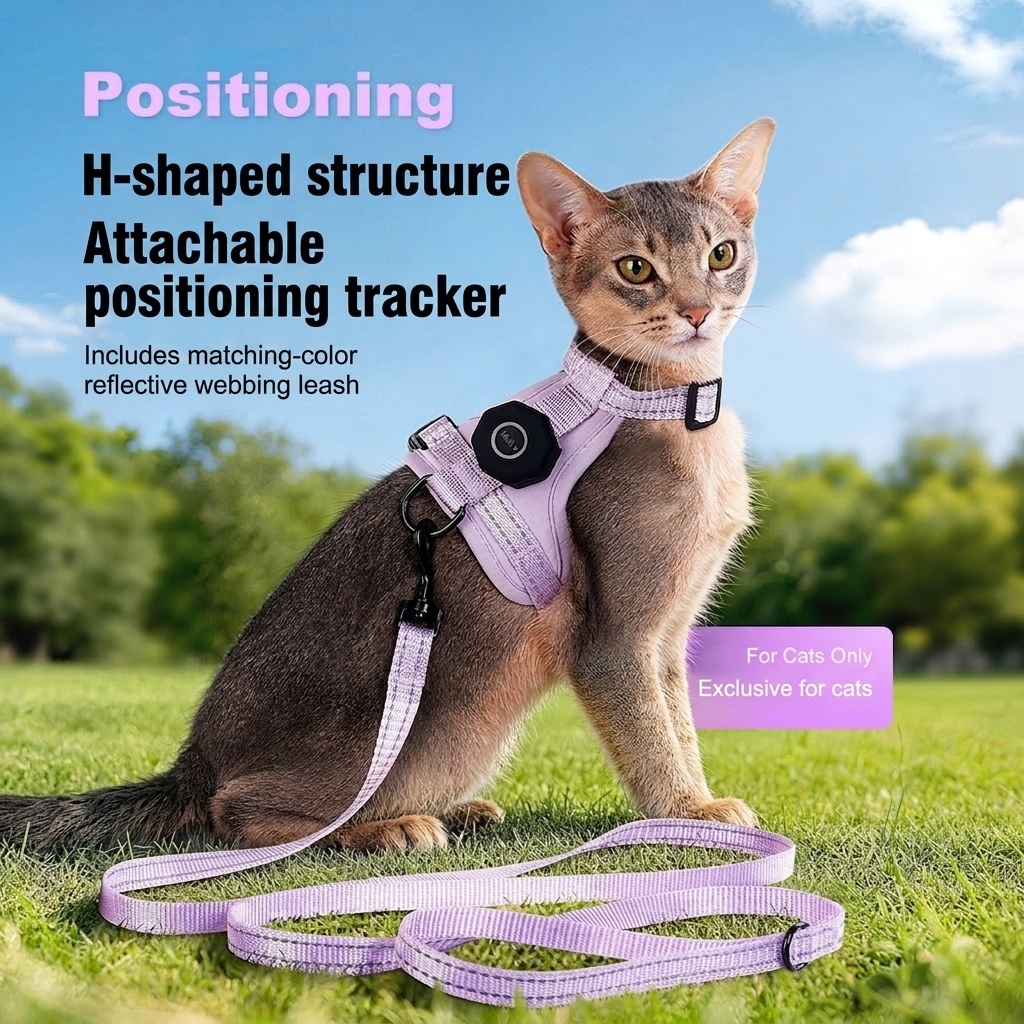 Anti-Escape Cat Harness & Leash Set with GPS Tracker Holder