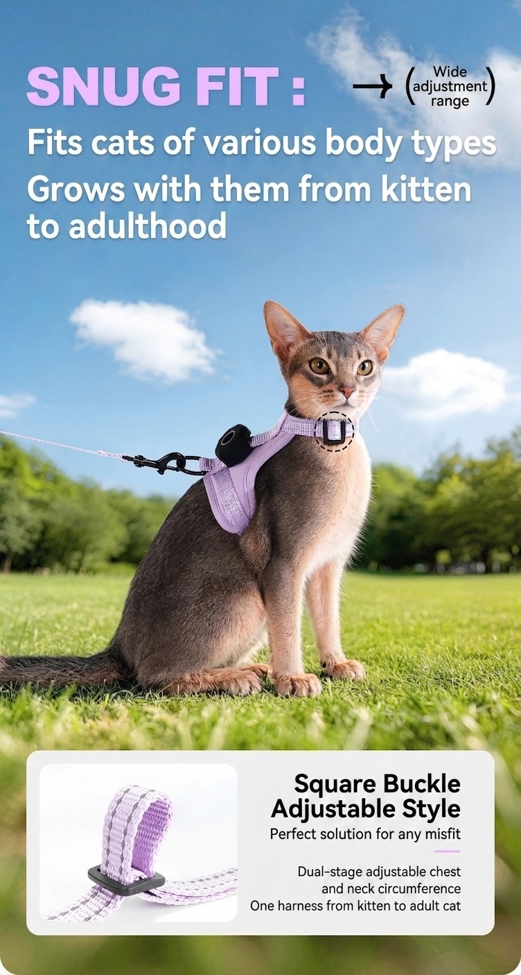 Anti-Escape Cat Harness & Leash Set with GPS Tracker Holder