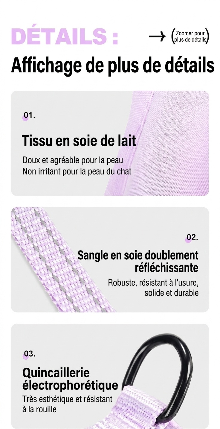 Harnais et laisse anti-fugue pour chat avec support pour traceur GPS
