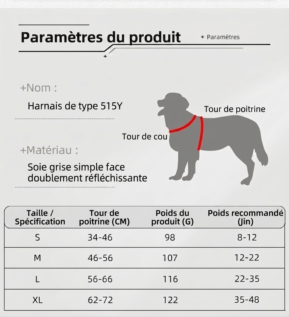 Harnais réfléchissant en forme de Y anti-traction pour chiens de petite et grande taille