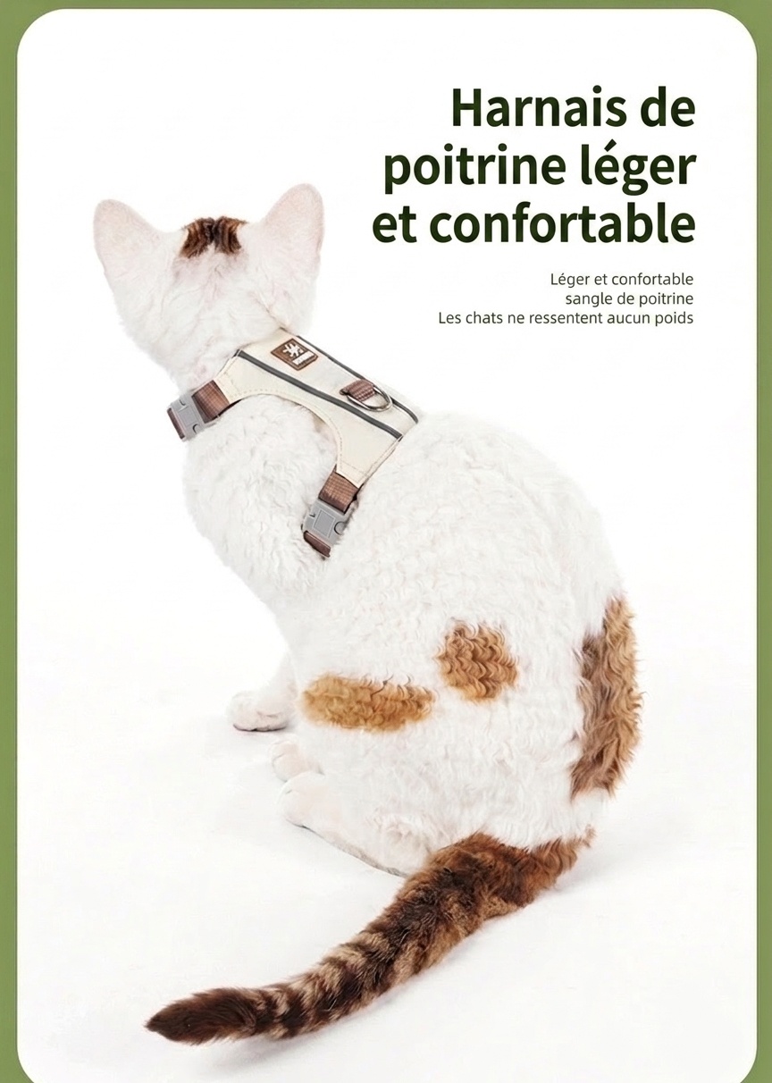 Harnais et laisse légers et réglables pour chat - Anti-fugue