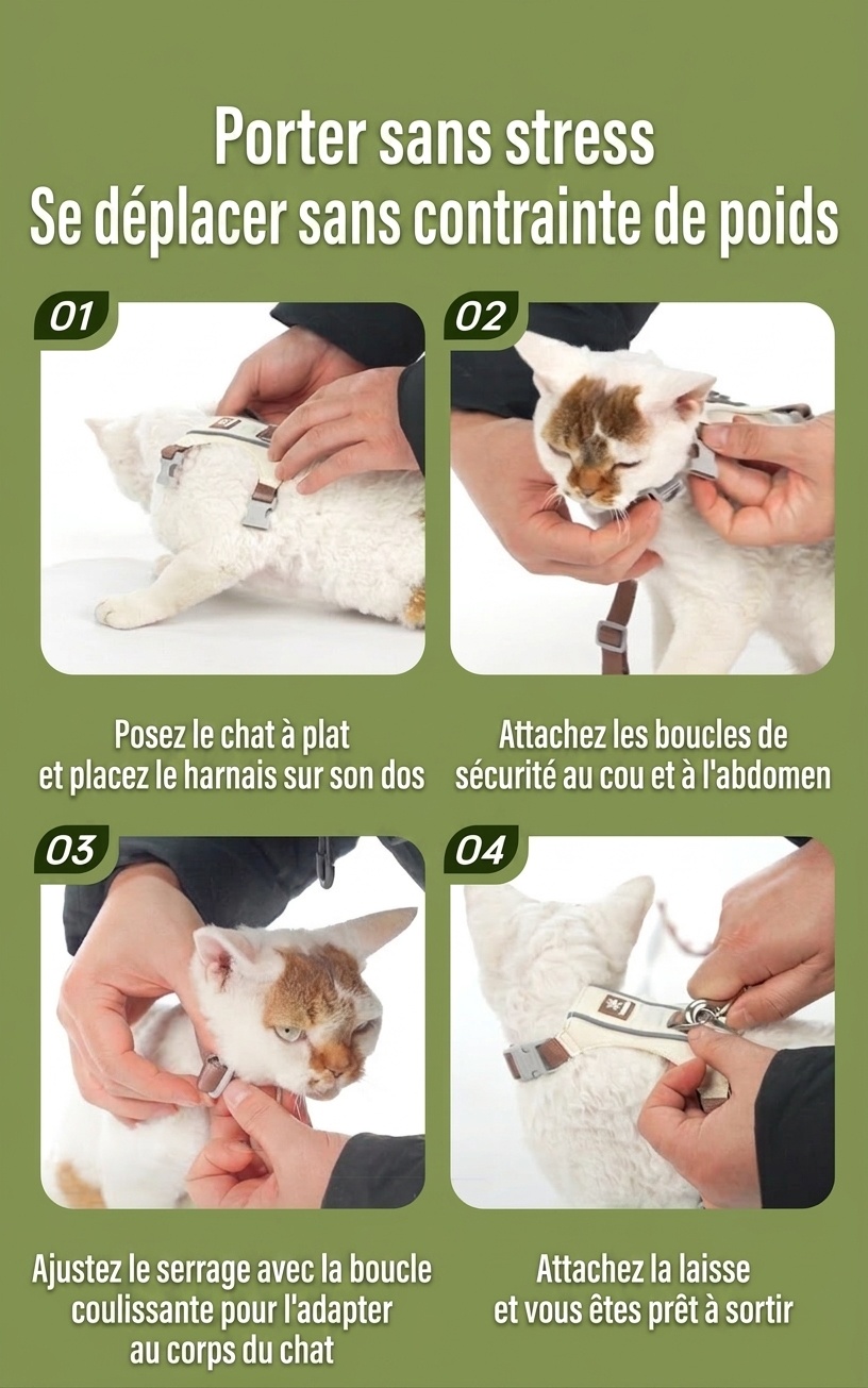 Harnais et laisse légers et réglables pour chat - Anti-fugue