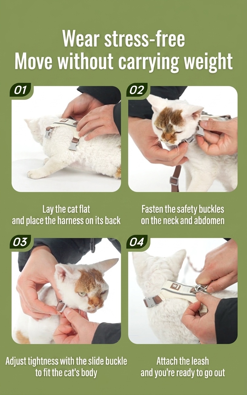 Lightweight Adjustable Cat Harness & Leash Set - Escape Proof