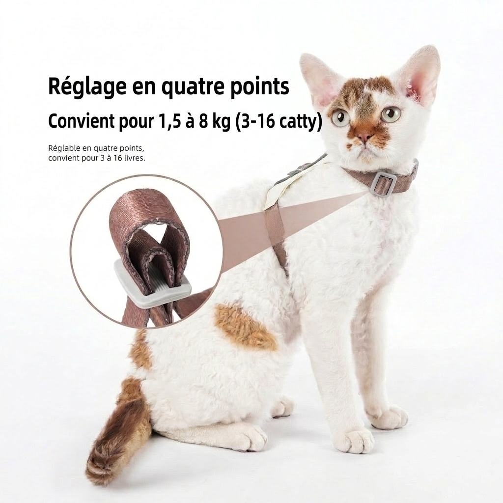 Harnais et laisse légers et réglables pour chat - Anti-fugue