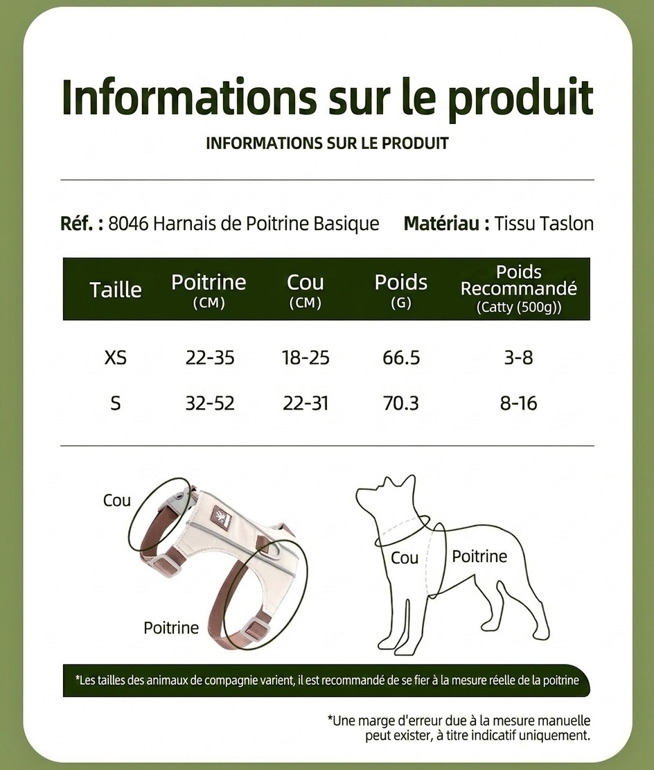 Harnais et laisse légers et réglables pour chat - Anti-fugue