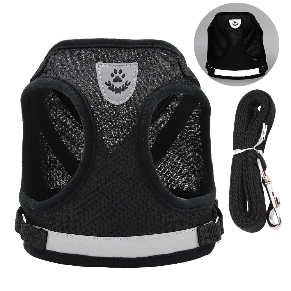 Breathable Mesh Pet Harness & Leash Set with Reflective Strip