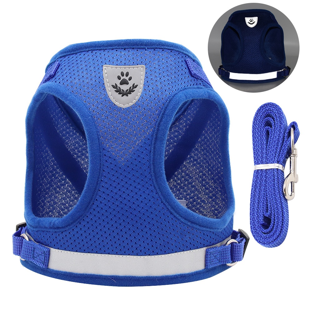 Breathable Mesh Pet Harness & Leash Set with Reflective Strip